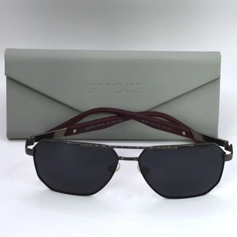 Gucci Men Aviator Sunglasses | Gunmetal/Black | Gray Lens | New | No Tags